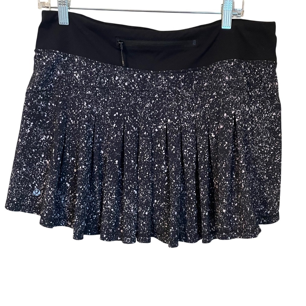 Lululemon Circuit Breaker Skirt Size 10 Splatter White Black Running Tennis